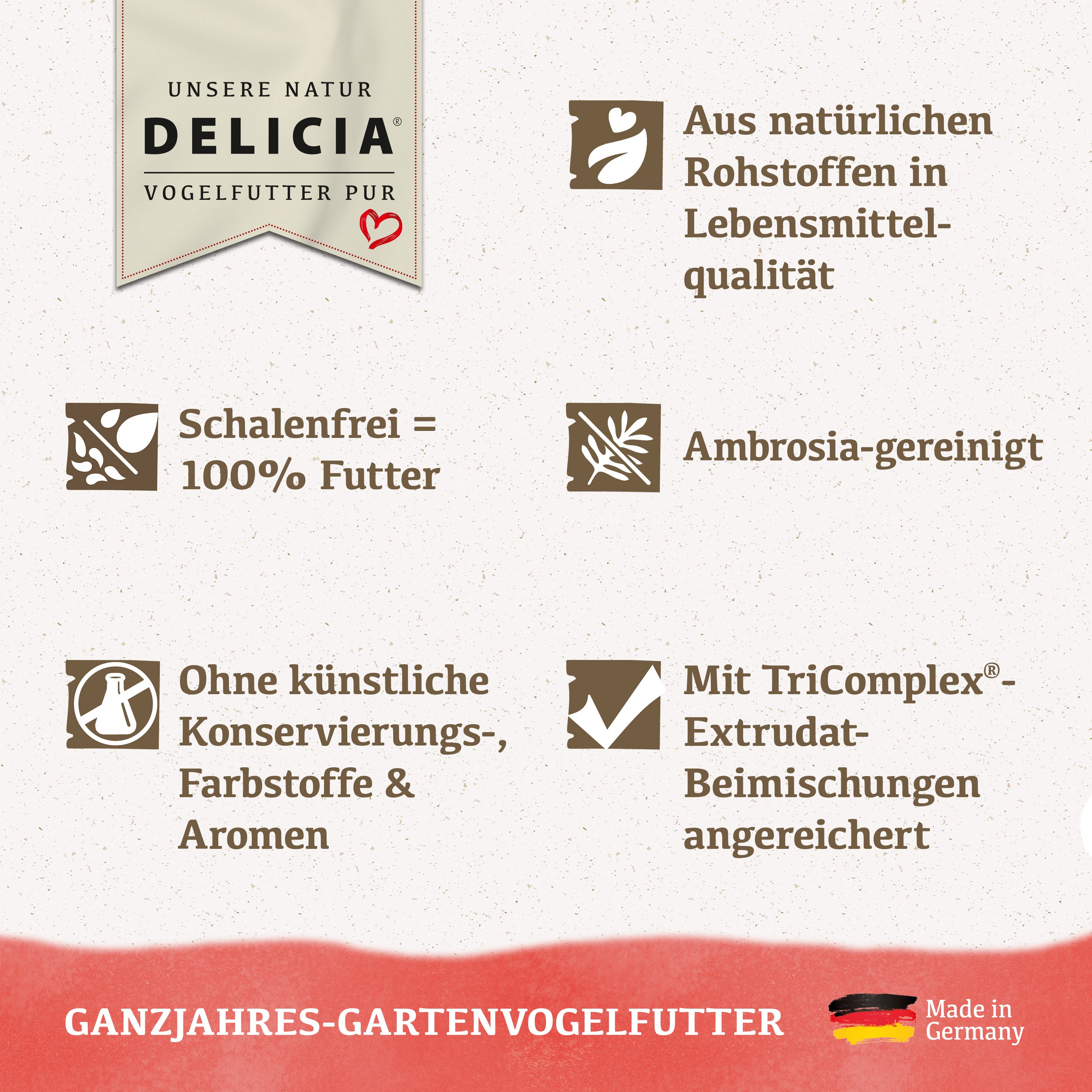 Delicia Energie Futter Mix, Ganzjahres Vogelfutter, Streufutter, Wildvogelfutter, mit Erdnusskernen, Beeren, Sonnenblumenkerne