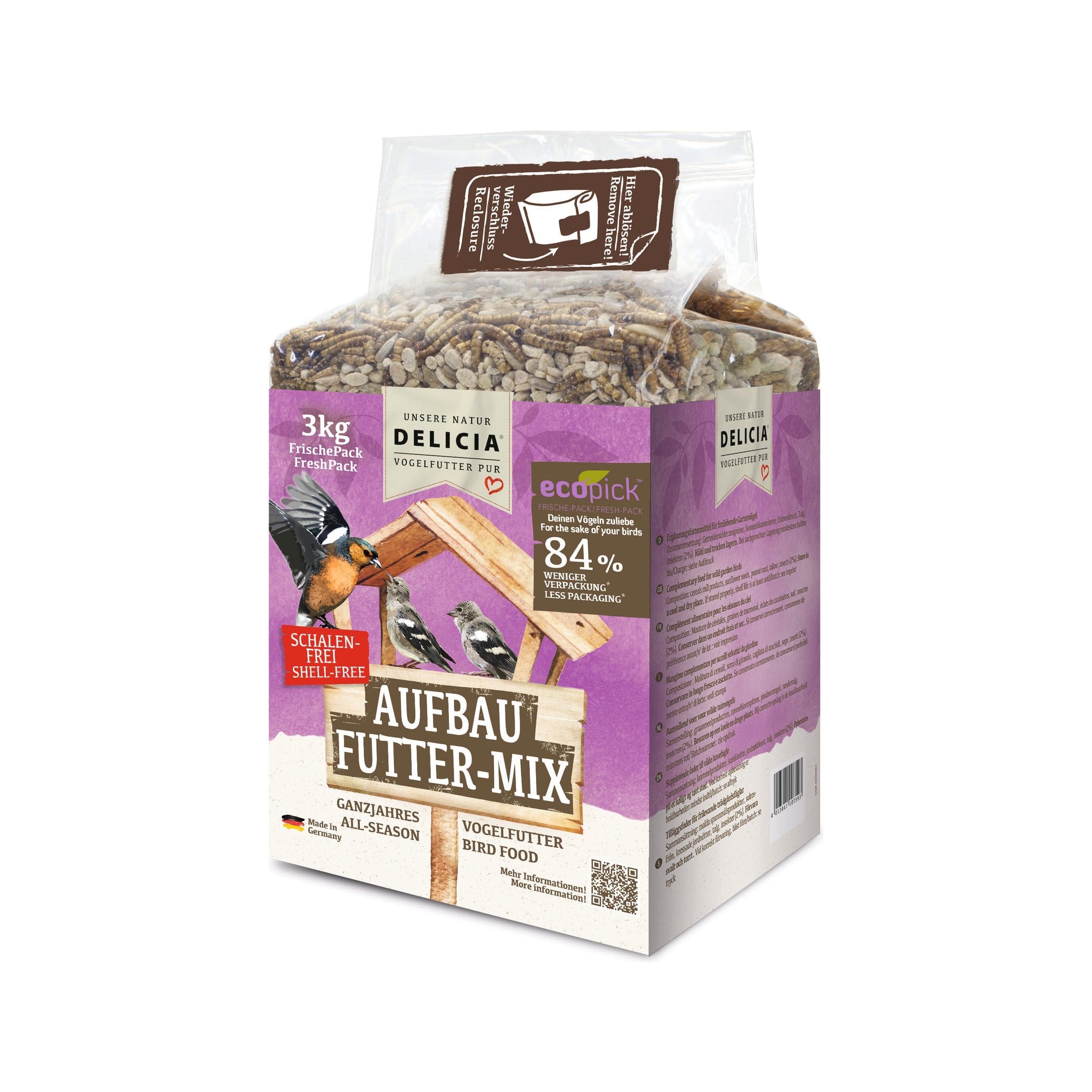 Delicia Aufbau-Futter-Mix 3 kg mit Holz-Futterhaus