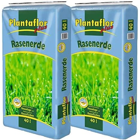 2 x 40L Plantaflor Rasenerde plus 250g Rasetta Rasensamen Nachsaat