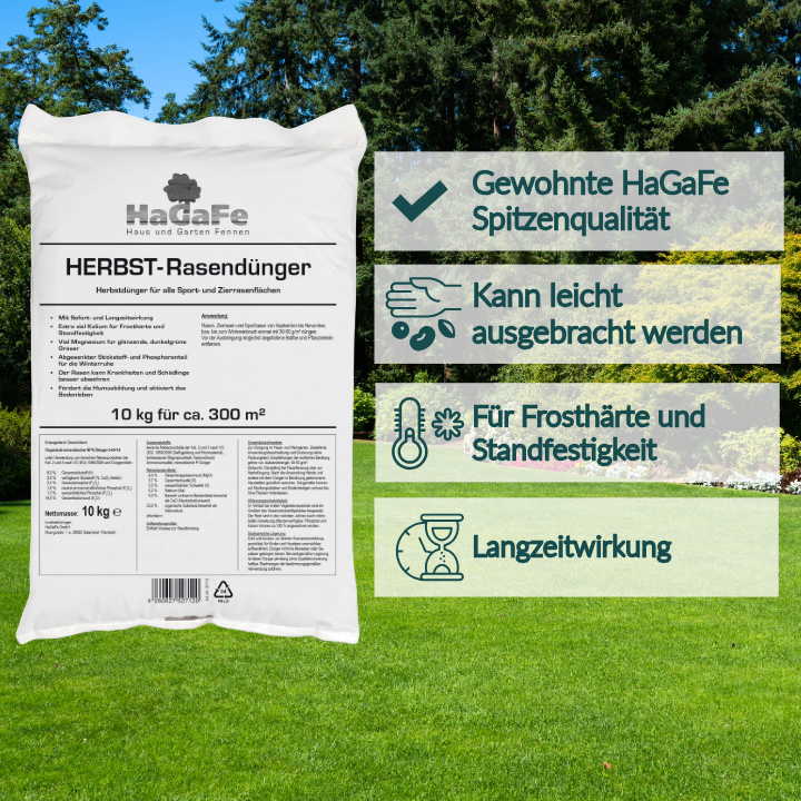 HaGaFe Herbstrasendünger, Herbst - Rasendünger, Kaliumdünger, Dünger, für Frosthärte und Standfestigkeit, mit Sofort.- und Langzeitwirkung