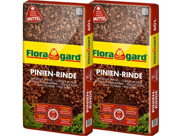 Floragard Pinienrinde Pinien Rinde Rindenmulch Rinden Mulch Bodenabdeckung Menge | 120 L (2 x 60 L) mittel